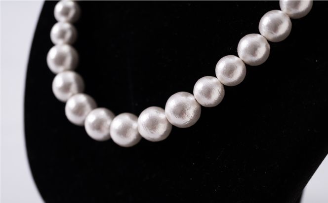 GL015コットンパール「ホワイト」シンプルショートネックレス(金具ゴールド)とピアス３点セット