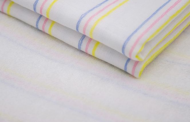 099H2381 ボーダーカラー ガーゼパイルタオル 4枚【泉州タオル 国産 吸水 普段使い シンプル 日用品 家族 ファミリー】