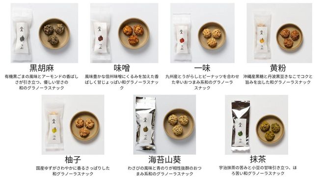 【つぶ】和 グラノーラスナック７種BOX（黒胡麻・味噌・一味・黄粉・柚子・海苔山葵・抹茶/各種１袋 ３個） 232238_PP117-PR