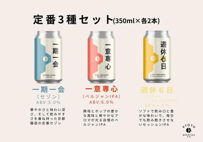＜3か月定期便＞【京都醸造】京都発のクラフトビール！3種飲み比べ6本セット ［ 京都 ビール お酒 地ビール クラフトビール 350ml 缶ビール 人気 おすすめ お取り寄せ 通販 送料無料 きょうとじょうぞう ふるさと納税 ］ 261009_B-BR15