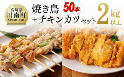 やきとり(10本×5P)とチキンカツ(130g×4枚)のセット[肉 鶏肉 国産 九州産 宮崎県産 若鶏 焼き鳥 おかず おつまみ 家呑み セット] [D06909]