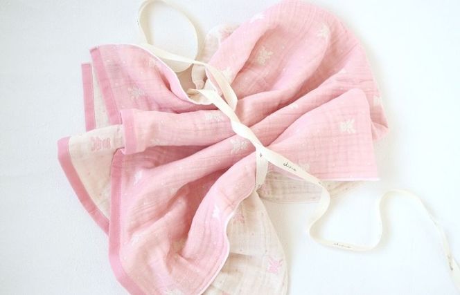 G1953 【babybear】多重ガーゼ miniバスタオルタオル＆ハンカチ 4枚セット（ピンク）