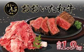 【A01127】厳選A4～A5等級 おおいた和牛 1ポンドブロック・切り落としセット 合計約1.9kg