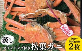 109.【先行予約】【蒸し】ブランドタグ付き松葉ガニ 500～640g前後　２枚◇ ≪かに カニ 蟹 ズワイガニ≫　※2025年11月上旬～2026年3月上旬頃に順次発送予定 313726_AN106