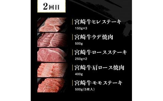 【定期便】宮崎牛６ヶ月定期便Ｄ【肉 牛肉 国産 黒毛和牛 肉質等級4等級以上 4等級 5等級 ミヤチク ステーキ 焼肉 全６回 定期便 】[D00685t6]