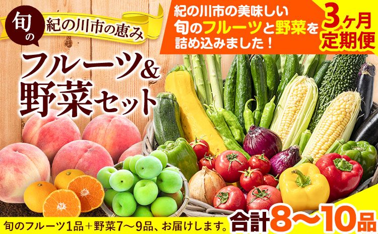 [3ヶ月定期便]紀の川市の恵み 旬のフルーツ&野菜セット 計8~10品[お申込み月翌月から出荷開始]和歌山県 紀の川市 フルーツ 果物 野菜 セット 桃 梅 みかん 新玉ねぎ なす トマト キャベツ---wfn_cwlocaltei_25_38000_mo3num1---