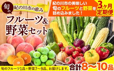 【3ヶ月定期便】紀の川市の恵み 旬のフルーツ＆野菜セット 計8~10品《お申込み月翌月から出荷開始》和歌山県 紀の川市 フルーツ 果物 野菜 セット 桃 梅 みかん 新玉ねぎ なす トマト キャベツ---wfn_cvgs1tei_23_30000_mo3num1---