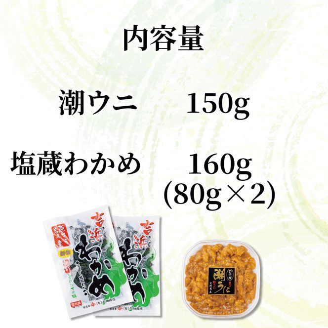 三陸わかめ 潮ウニ 無添加 150g 塩蔵わかめ 160g 冷凍 国産 ( ミョウバン不使用 無添加 冷凍 ウニ 塩水 うに 三陸産 国産 天然 雲丹 大船渡市 岩手県 ウニ丼 刺身 ご飯のお供 18000円) [56500614_1]