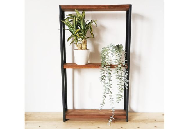 棚 MUKUとアイアンの 隙間 シェルフ ブラウン W47cm×H80cm×D10cm [新星金属製作所 大阪府 守口市 20940864] 家具 本棚 収納 コンパクト 無垢材 完成品