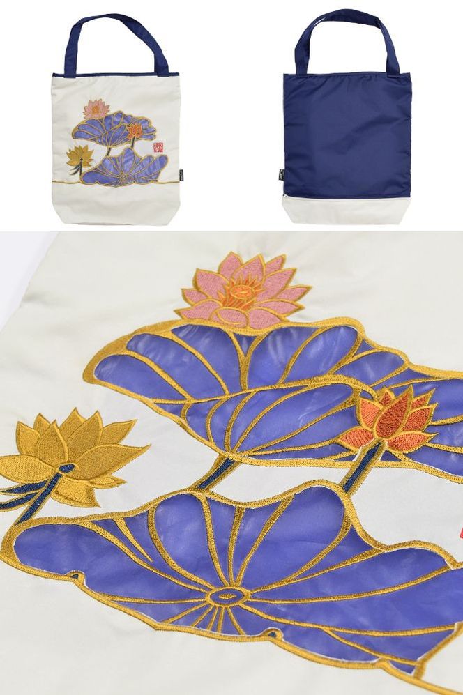 【シノワズリーモダン京都】Ki-yan キーヤンカットワーク刺繍 防水・撥水トートバッグ 蓮花・ホワイト［ 京都 日傘 ブランド 防水 撥水 トート 濡れた傘を入れてもOK カットワーク刺繍 おしゃれ 人気 おすすめ レディス 女性用 ギフト プレゼント お取り寄せ 通販 送料無料 ふるさと納税 ］ 261009_B-RY15VC01
