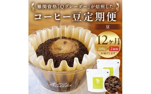 【コーヒー豆定期便】珈琲豆 200g×2銘柄 12ヶ月（豆のまま） 272230_BD014