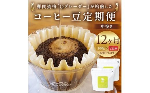【コーヒー豆定期便】珈琲豆 200g×2銘柄 12ヶ月（中挽き） 272230_BD015