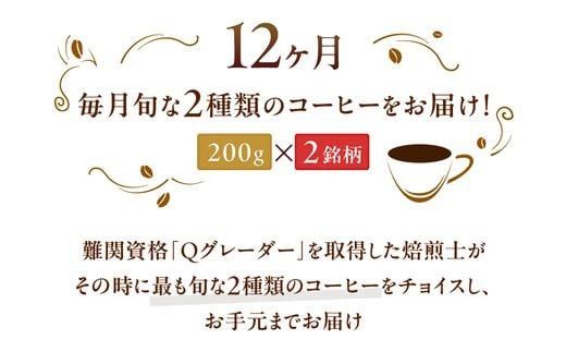 【コーヒー豆定期便】珈琲豆 200g×2銘柄 12ヶ月（中挽き） 272230_BD015
