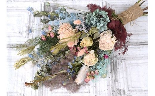 ドライフラワーブーケ（ローズ・フェミニーノ）【ドライ　フラワー　ブーケ フェミニンカラー　ドライフラワー　ノスタルジックなカラー　魅力的 優しい風合い　かわいらしさ 大阪府 門真市 】 272230_BG007