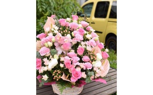 グランドラウンド【ピンク系】【あふれんばかり　お花　美しいアレンジ　誕生日　開店祝い　周年記念　送別会　歓迎会　退職祝い　お中元　サマーギフト　ピンク系カラー 大阪府 門真市 】 272230_BG008