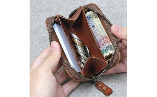 【色/チョコ】 ラウンドファスナーミニ財布・小銭入れ TowaRe:［トワリ］ 本革 レザー【ラウンドファスナー型 お札収納可能 金具類アンティーク色 エイジング 小銭15～20枚 カードは5枚 お中元 大阪府 門真市 】 272230_AY005VC02