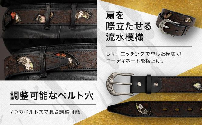 【デグナー】花山レザーベルト［BT-16K］【Black-流水雪輪・Lサイズ】［ 京都 バイクギア ベルト 人気 おすすめ 革 レザー ツーリング ライダー バイカー バイク ブランド メーカー ギア パーツ ］ 261009_A-JR031VC03