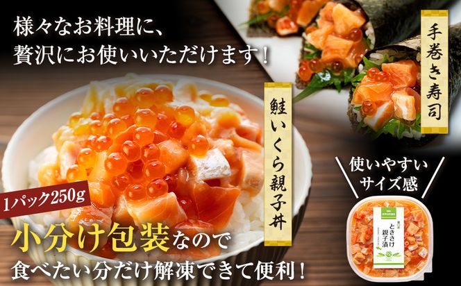 【2025年12月発送】北海道産 鮭といくらの親子漬け 750g （250g × 3パック） 小分け 国産 北海道 羅臼 サケ さけ シャケ しゃけ イクラ 魚卵 鮭卵 醤油漬け しょうゆ漬け 親子丼 海鮮丼 ご飯のお供 おかず おつまみ 一人暮らし おすそわけ 魚介類 生産者 支援 応援 016942_AA008VC12