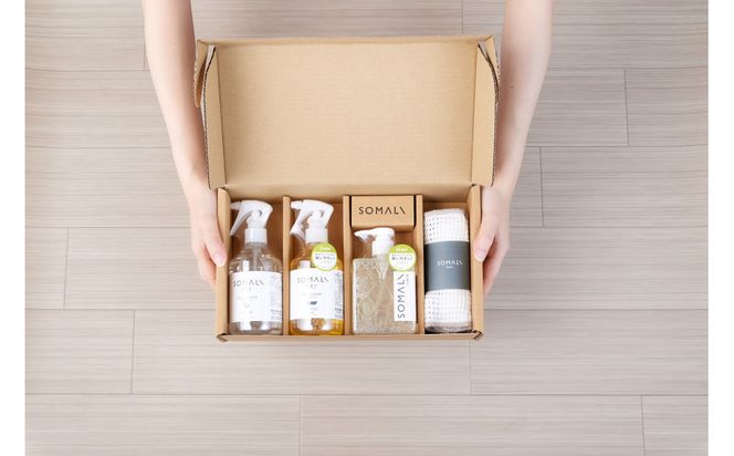 SOMALI ギフトH・水回り3点セット（台所用石けん ・トイレクリーナー ・バスクリーナー ・クロススポンジ／グレー・ホワイト付） 242161_AJ003