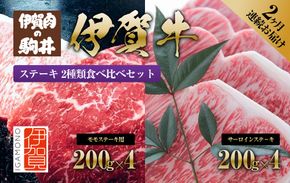 2ヶ月連続お届け 伊賀牛 ステーキ（1：モモ・2：サーロイン）各200g×4枚 242161_BC025