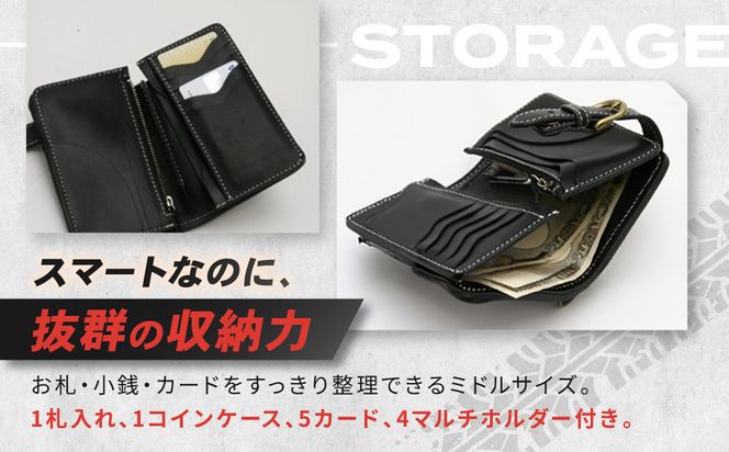 【デグナー】バスケットミドルウォレット [SFW-8] ブラック［ 京都 財布 革 天然 おしゃれ 人気 おすすめ 革財布 ボタン レザー バイカー バイク ブランド メーカー ギフト プレゼント 送料無料 ふるさと納税 ］ 261009_A-JR082VC01