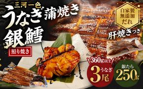 【中サイズ】蒲焼き 3尾×銀鱈 切身 250g 肝串焼き 付き セット 鰻 ウナギ タラ 鱈 うなぎ