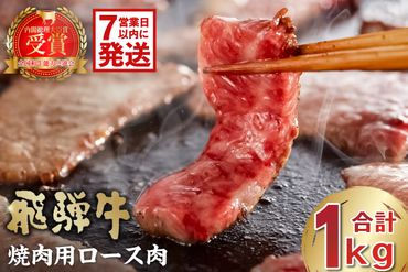 【7営業日以内発送】飛騨牛　焼肉用ロース1kg（500ｇ×2）【0016-053】