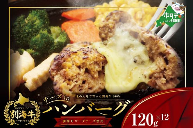 【別海牛100%と別海町ゴーダチーズ】チーズがとろける!別海チーズインハンバーグ(120g×12個)【be046-1218】（串あげ処 のどか）