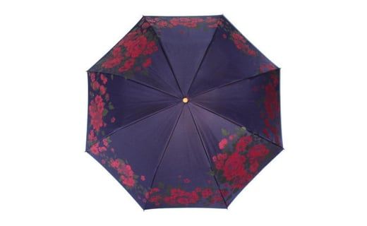 槙田商店【晴雨兼用折りたたみ傘】”絵おり” 大バラ：紺 FAA5063