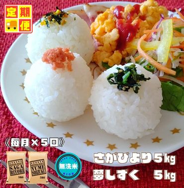 CI406_【無洗米食べ比べ！】さがびより５㎏夢しずく５㎏【５回定期便】/みやき町