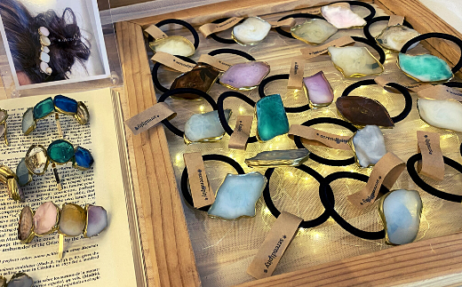 【国産樹脂使用】アゲートスライス ヘアアクセサリー ヘアゴム 2個《築上町》【＊serendipity＊】ハンドメイド [ABAS002]