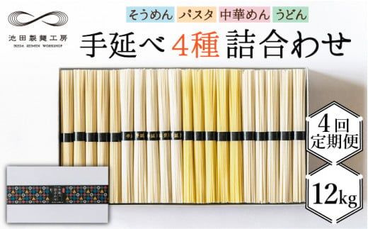 【定期便 4回】手延べ 麺 詰め合わせ 3kg (50g×60束) / そうめん パスタ 中華めん うどん 南島原市 / 池田製麺工房 [SDA023]