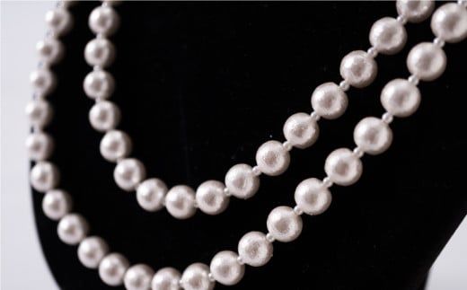 GL017コットンパール「ホワイト」ロングネックレス(金具ゴールド)とピアス３点セット