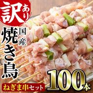 ＜訳あり・業務用＞国産ねぎま串セット(100本)焼鳥 やきとり 鳥もも とりもも ももねぎ グルメ お惣菜 おつまみ 冷凍 宮崎県 門川町【V-58】【味鶏フーズ 株式会社】