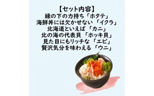 厳選！プレミアム海鮮丼セット 5個入 ( 海鮮丼 海鮮 イクラ ホタテ カニ ズワイガニ エビ 北海道 セット プレミアム 豪華 おつまみ 海の幸 )【094-0059】