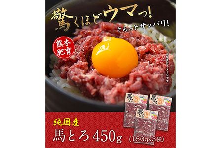 馬とろ 150g×3袋 馬刺 国産《30日以内に出荷予定(土日祝除く)》 熊本肥育 冷凍 肉 絶品 牛肉よりヘルシー 馬肉 予約 熊本県玉東町---gkt_fkgtoron_30d_24_11000_450g---