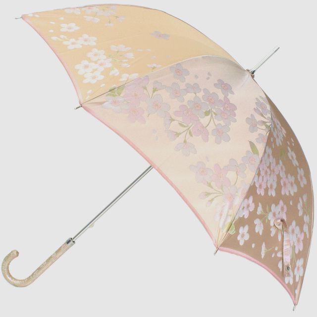 CB041[槙田商店]晴雨兼用長傘 絵おり 桜 ベージュ