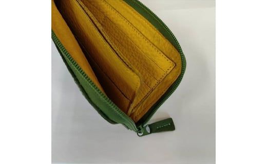 「鞄工房　香」ポピー柄ファスナー財布グリーン FAA3016