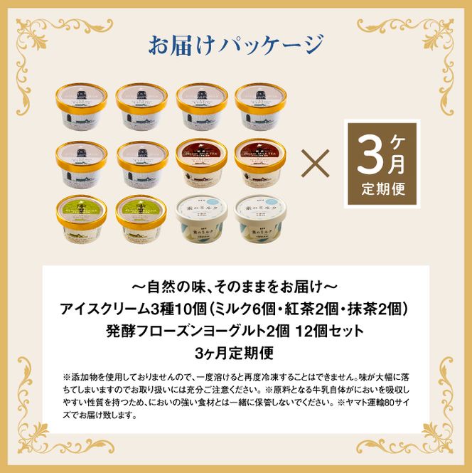 【定期便：全3回】【無添加】北海道 アイスクリーム3種×10個（ミルク・紅茶・抹茶）とフローズンヨーグルト×2個セット【11046】