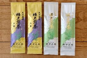 八女茶「極上煎茶」2本・九州銘茶「特上煎茶」八重2本飲み比べセット 【佐賀県産 銘茶 嬉野茶 知覧茶 まろやか コク 香り お徳用】(H047101)