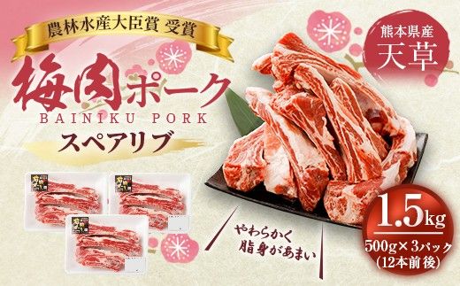熊本県産 天草梅肉ポーク スペアリブ 1.5kg 冷凍