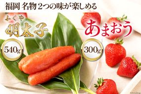 【期間限定発送】 福岡 名物 2つの味が楽しめる ! あまおう 300g×1 & ふくや味の明太子 540g×1 [南国フルーツ 福岡県 筑紫野市 21760206] 苺 いちご イチゴ 明太子 フルーツ 果物 くだもの セット ふくや めんたい  めんたいこ 冷蔵