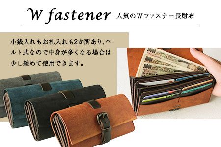 プエブロ Wファスナー グリージオ（グレーのような緑）《受注制作につき最大1カ月以内》 長財布 革長財布 レザークラフト Lazy fellow 熊本県大津町 選べる4カラー---so_lazypuew_1mt_23_110000_green---