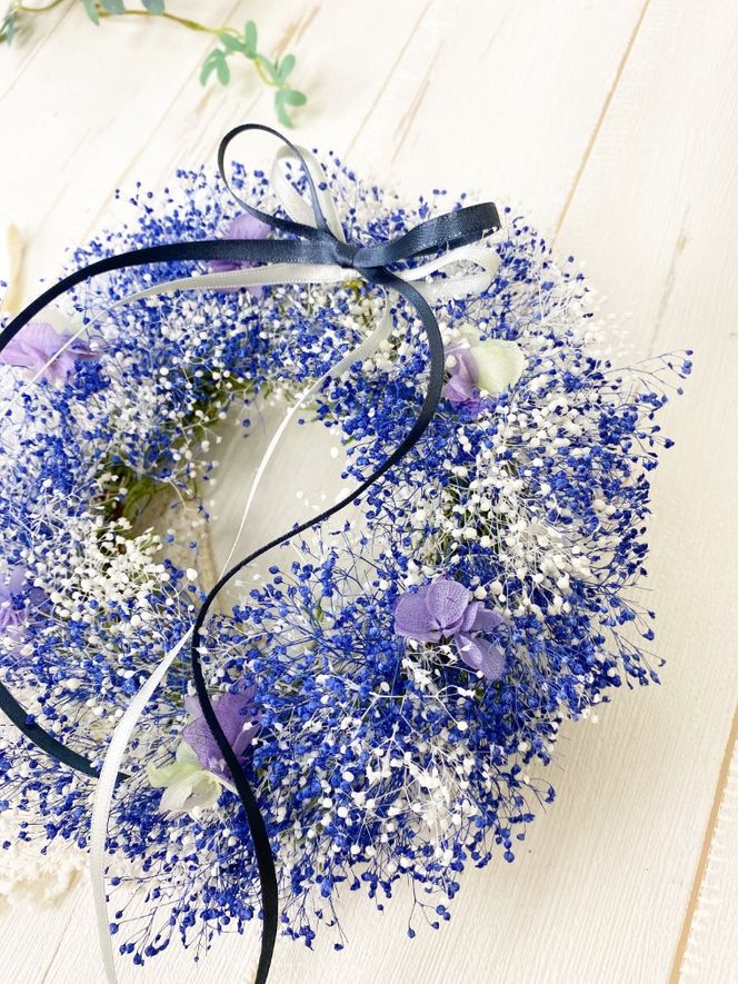 AJ092-1 プリザーブドフラワーリース【アンジュ/ブルー】春日部市 シュガーパイン