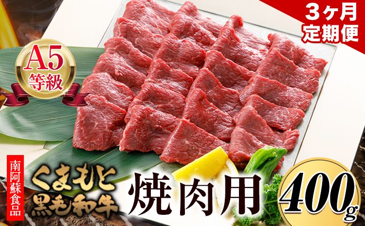 [3ヶ月定期便] A5ランク くまもと黒毛和牛 焼肉用 400g (計3回お届け×400g 合計1.2kg) [お申込み月の翌月から出荷開始] 南阿蘇食品---sms_fkgyktei_23_65000_mo3num1---