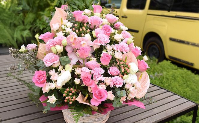 グランドラウンド【ピンク系】【あふれんばかり　お花　美しいアレンジ　誕生日　開店祝い　周年記念　送別会　歓迎会　退職祝い　お中元　サマーギフト　ピンク系カラー 大阪府 門真市 】 272230_BG008