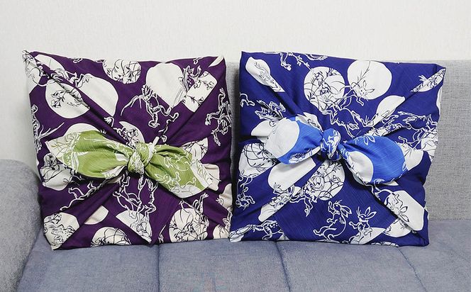 【三陽商事】鳥獣戯画 両面風呂敷 水玉柄(紫×黄緑)［ 京都 風呂敷 ふろしき バッグ 人気 おすすめ エコ おしゃれ 収納 お弁当 和柄 お取り寄せ 通販 送料無料 ふるさと納税 ］ 261009_B-BY62