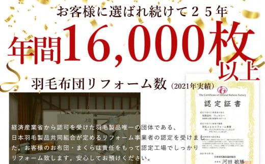 羽毛布団 打ち直し　新品そっくりさん（シングルからシングル） 322032_BD002