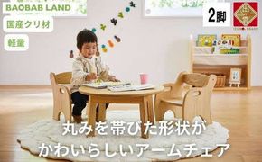 子供用 椅子 アームチェア 2脚 キッズチェア 子供イス 木製 椅子 いす 国産 天然木 クリ材 小さい かわいい 軽量 おしゃれ 北欧 シンプル ナチュラル 食事 食卓 子供部屋 学習椅子 ロータイプ キッズ家具 BAOBAB LAND K215 2脚 322032_BQ008
