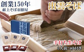 創業１５０年 献上そば羽根屋 手打ち生そば(3人前)そばつゆ付き(冷凍） 322032_DK001